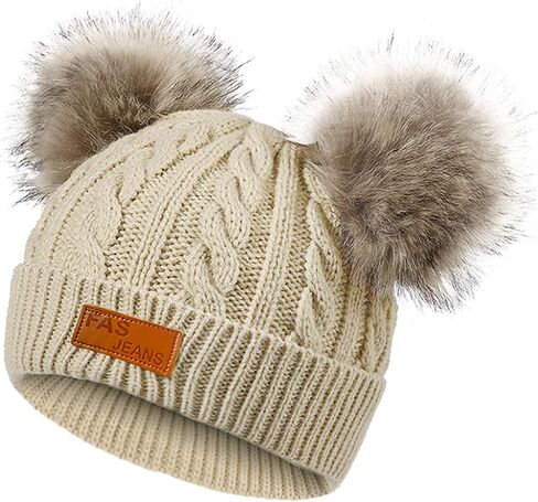 American Trends Baby Beanie Hat Double Pom Pom Toddler Beanies Knit Infant Winter Hat Caps for Boys Girls in Saudi Arabia