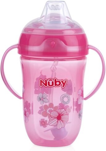 كوب Nuby Comfort Trainer بمقبضين مع ماصة مرجحة 360 درجة وفوهة سيليكون ناعمة، 9 أونصة، للأولاد، قد تختلف الألوان in Saudi Arabia