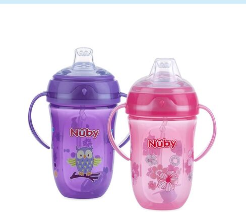 كوب Nuby Comfort Trainer بمقبضين مع ماصة مرجحة 360 درجة وفوهة سيليكون ناعمة، 9 أونصة، للأولاد، قد تختلف الألوان in Saudi Arabia