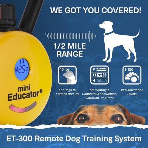 طوق إلكتروني - ET-300-1/2 Mile Remote Trainer Mini Educator طوق تدريب عن بعد - 100 مستوى تدريب بالإضافة إلى الاهتزاز والصوت - يتضمن جهاز نقر تدريب الكلاب من PetsTEK in Saudi Arabia