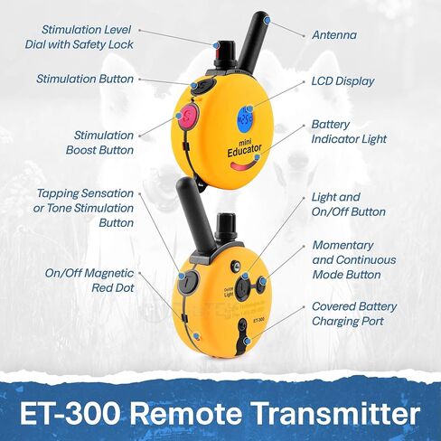 طوق إلكتروني - ET-300-1/2 Mile Remote Trainer Mini Educator طوق تدريب عن بعد - 100 مستوى تدريب بالإضافة إلى الاهتزاز والصوت - يتضمن جهاز نقر تدريب الكلاب من PetsTEK in Saudi Arabia