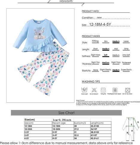 ملابس Haokaini للفتيات الصغيرات بأكمام طويلة وحاشية غير منتظمة مكشكشة وسروال واسع من الأسفل طقم ملابس الربيع in Kuwait
