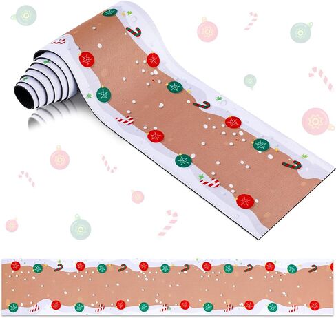 Jetec Christmas Village Accessories Village Street Mat عيد الميلاد شارع الطريق منصة قرية الطوب الثلوج الطريق الزينة لعيد الميلاد حديقة القرية ديكور المنزل الداخلي، 4.7 × 47.2 بوصة (قصب الحلوى) in Saudi Arabia