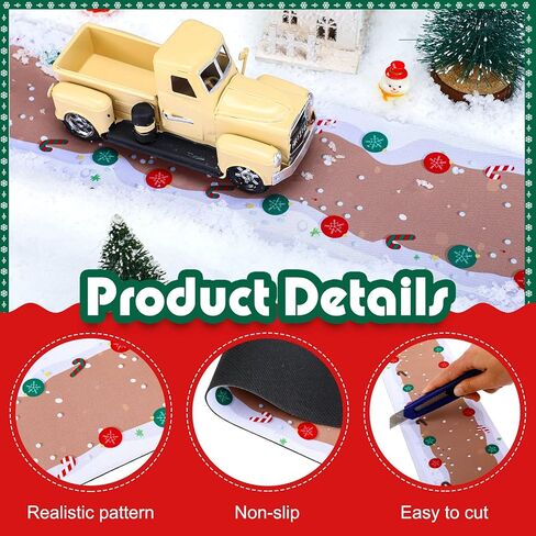 Jetec Christmas Village Accessories Village Street Mat عيد الميلاد شارع الطريق منصة قرية الطوب الثلوج الطريق الزينة لعيد الميلاد حديقة القرية ديكور المنزل الداخلي، 4.7 × 47.2 بوصة (قصب الحلوى) in Saudi Arabia