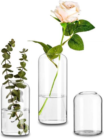 Glass Bud Vases for Centerpieces - Glasseam Clear Small Flower Vase Decor Bulk Set of 12 Handmade Modern Decorative Vases for Flowers Wedding Centerpiece for Dining Table Decoration in Kuwait