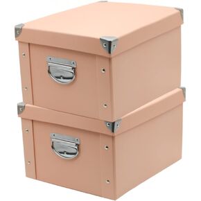 GUOZI Collapsible Storage Box, Decorative Memory Box with Lid & Metal Reinforced Corners, Cardboard File Bin with Handles, Organizer Gift Box for Keepsake Toy Photos Office Nursery Wardrobe Bookshelf