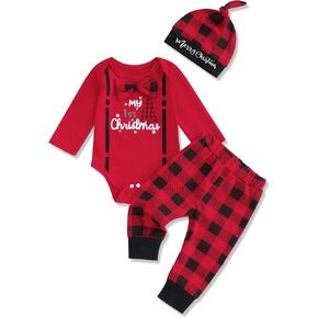oklady 4Pcs My First Christmas Clothing Toddler Baby Boys Girls Rompers Long Sleeve Newborn Outfits Set in Kuwait