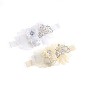 Baby Christening Headband Toddler Girls Fabric Flower Headband Tiara Stretchy Elastic in Pairs (Child, White/Pink) in Saudi Arabia