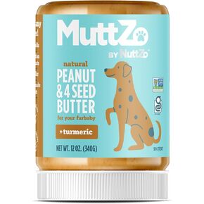 NuttZo MuttZo for Dogs | Natural Peanut and 4-Seed Butter with Turmeric | Dog Treats for Pain, Stiffness, Inflammation, Digestive Health and Immune Support | 12 oz (1 Jar) in Saudi Arabia