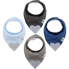 Pickle & Olive Baby Bandana Teething Bibs with Attached Silicone Teether - Set Of 4 -Solid Blues in Saudi Arabia