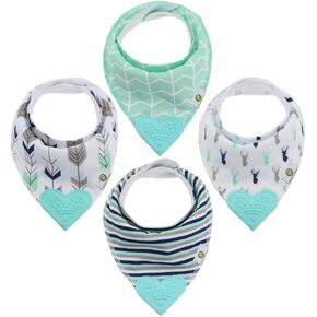 Pickle & Olive Baby Bandana Teething Bibs with Attached Silicone Teether - Set Of 4 -Solid Blues in Kuwait
