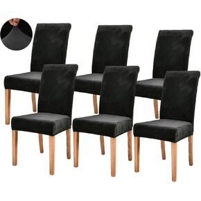 Jusmate Velvet Chair Covers for Dining Room, Soft Velvet Plush Stretch Dining Chair Slipcovers, Washable Removable Parsons Chair Protectors Set of 4, Black in Kuwait