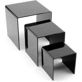 Tytroy Set of 3 (3"+4"+5") Small Cubic Black Acrylic Showcase Display Risers Nesting Stands Shelves for Jewelry Figures Arts/Crafts Cupcakes (Black) in Kuwait