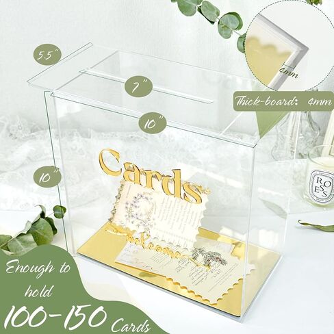 OurWarm Acrylic Wedding Card Box for Wedding Reception, DIY Gift Card Box with a Erasable Pen & 3D Letter Stickers, Clear Gift Envelope Money Card Box for Reception Anniversary Baby Shower Birthday in Kuwait