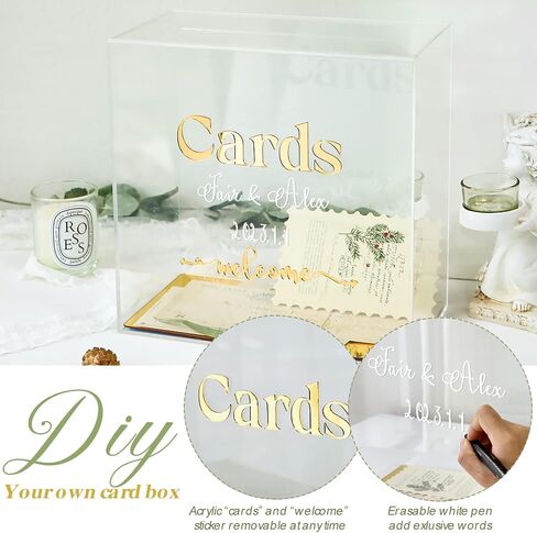 OurWarm Acrylic Wedding Card Box for Wedding Reception, DIY Gift Card Box with a Erasable Pen & 3D Letter Stickers, Clear Gift Envelope Money Card Box for Reception Anniversary Baby Shower Birthday in Kuwait