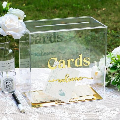 OurWarm Acrylic Wedding Card Box for Wedding Reception, DIY Gift Card Box with a Erasable Pen & 3D Letter Stickers, Clear Gift Envelope Money Card Box for Reception Anniversary Baby Shower Birthday in Kuwait