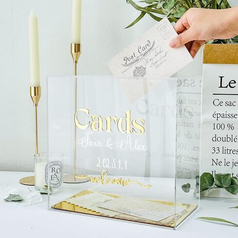 OurWarm Acrylic Wedding Card Box for Wedding Reception, DIY Gift Card Box with a Erasable Pen & 3D Letter Stickers, Clear Gift Envelope Money Card Box for Reception Anniversary Baby Shower Birthday in Kuwait
