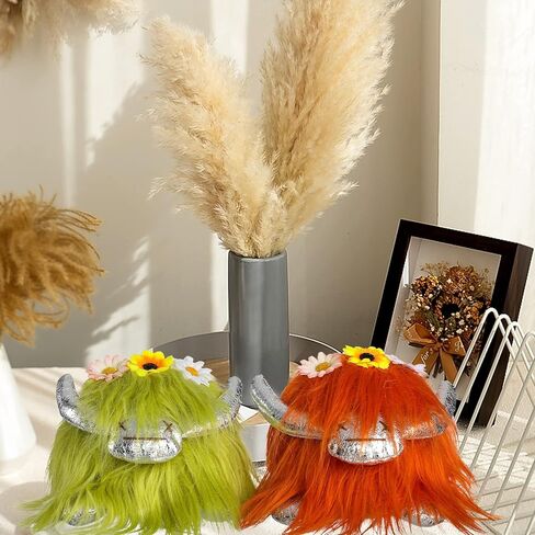 Funoasis 2 قطعة بقرة المرتفعات التماثيل المحشوة التماثيل الاسكتلندية ديكورات للمنزل مصنوعة يدويًا من القطيفة هدايا الحيوانات مزرعة صينية متدرجة ديكور in Kuwait