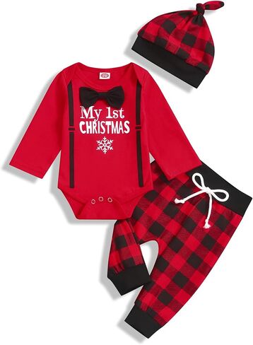 مجموعة ملابس Oklady 4 قطع My First Christmas Clothing للأطفال الصغار من الأولاد والبنات بأكمام طويلة لحديثي الولادة in Saudi Arabia
