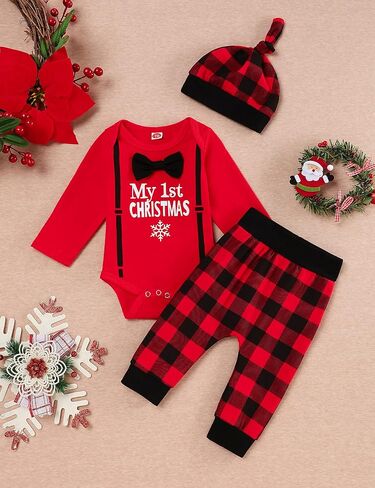 مجموعة ملابس Oklady 4 قطع My First Christmas Clothing للأطفال الصغار من الأولاد والبنات بأكمام طويلة لحديثي الولادة in Saudi Arabia