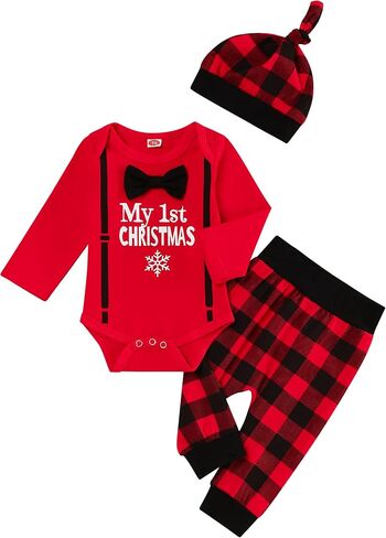 مجموعة ملابس Oklady 4 قطع My First Christmas Clothing للأطفال الصغار من الأولاد والبنات بأكمام طويلة لحديثي الولادة in Saudi Arabia