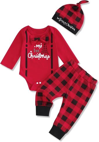 oklady 4Pcs My First Christmas Clothing Toddler Baby Boys Girls Rompers Long Sleeve Newborn Outfits Set in Kuwait