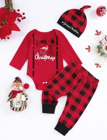 oklady 4Pcs My First Christmas Clothing Toddler Baby Boys Girls Rompers Long Sleeve Newborn Outfits Set in Kuwait
