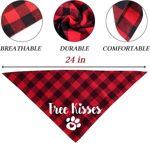 STMK 2 حزمة من عصابات الكلاب في عيد الحب، قبلات مجانية I Woof You Plaid Dog Puppy Bandana للكلاب الجرو في عيد الحب وحفلات الزفاف وحفلات الزفاف (أحمر، قبلات مجانية وأنا Woof You) in Saudi Arabia