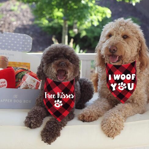 STMK 2 حزمة من عصابات الكلاب في عيد الحب، قبلات مجانية I Woof You Plaid Dog Puppy Bandana للكلاب الجرو في عيد الحب وحفلات الزفاف وحفلات الزفاف (أحمر، قبلات مجانية وأنا Woof You) in Saudi Arabia