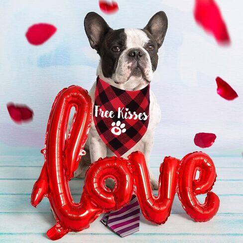 STMK 2 حزمة من عصابات الكلاب في عيد الحب، قبلات مجانية I Woof You Plaid Dog Puppy Bandana للكلاب الجرو في عيد الحب وحفلات الزفاف وحفلات الزفاف (أحمر، قبلات مجانية وأنا Woof You) in Saudi Arabia