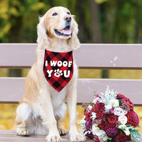 STMK 2 حزمة من عصابات الكلاب في عيد الحب، قبلات مجانية I Woof You Plaid Dog Puppy Bandana للكلاب الجرو في عيد الحب وحفلات الزفاف وحفلات الزفاف (أحمر، قبلات مجانية وأنا Woof You) in Saudi Arabia