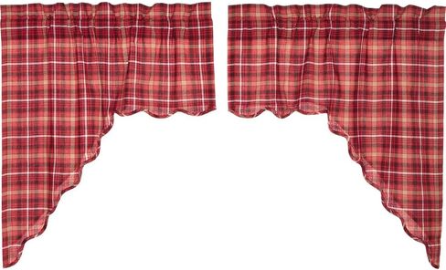 VHC Brands Rustic Red Plaid Swag Curtains – Braxton Scalloped Swags for Living Room & Bedroom in Saudi Arabia