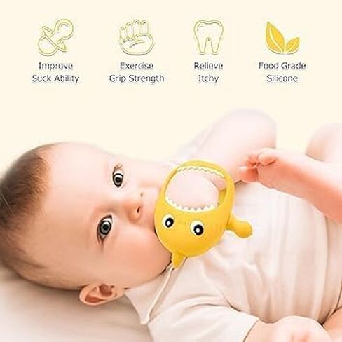Cute Shark Teething Mitten Toy for Babies 6 Months+, Never Drop Silicone Baby Teether, Hand Pacifier for Babies to Suck and Chew, Toy for Teething Babies (Green) in Kuwait