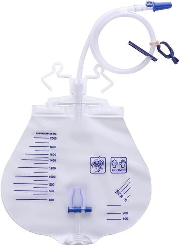 حقيبة تصريف بولية من لايف في مع غرفة مضادة للارتجاع، 2000 مل مع خطاف مزدوج للصرف 48 بوصة، صمام مخرج T-Tap (عبوتان) in Kuwait