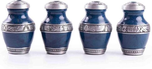 GSM Brands Keepsake Cremation Urns (Set of 4) - Mini Funeral Memorials in Blue Design with Box - Meant for Sharing of Token Amount of Ashes (3.5 Inch by 2.5 Inch) in Saudi Arabia