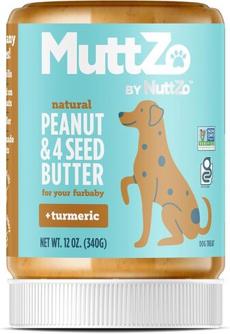 NuttZo MuttZo for Dogs | Natural Peanut and 4-Seed Butter with Turmeric | Dog Treats for Pain, Stiffness, Inflammation, Digestive Health and Immune Support | 12 oz (1 Jar) in Saudi Arabia