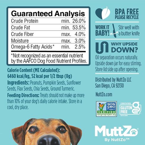 NuttZo MuttZo for Dogs | Natural Peanut and 4-Seed Butter with Turmeric | Dog Treats for Pain, Stiffness, Inflammation, Digestive Health and Immune Support | 12 oz (1 Jar) in Saudi Arabia