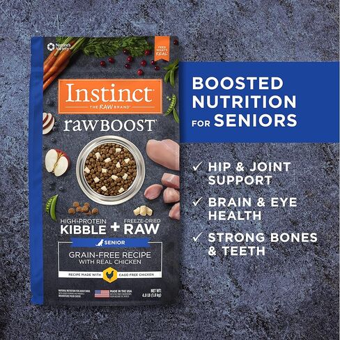 وصفة غريزة خام خالية من الحبوب لكبار السن مع طعام الكلاب الجاف الطبيعي والدجاج الحقيقي، كيس 4 رطل in Kuwait