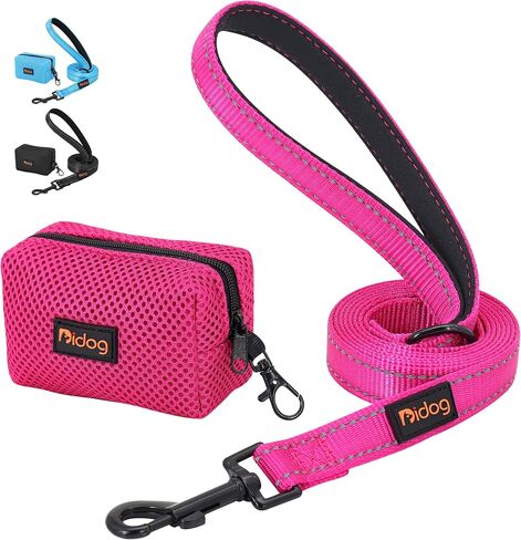 Didog 6FT Reflective Nylon Dog Leash, Durable 1" Wide Walking Pet Lead with Soft Padded Handle & Mesh Dispenser Poop Bag for Small Medium Large Dogs, Hot Pink in Saudi Arabia