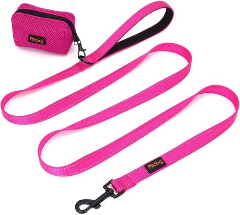 Didog 6FT Reflective Nylon Dog Leash, Durable 1" Wide Walking Pet Lead with Soft Padded Handle & Mesh Dispenser Poop Bag for Small Medium Large Dogs, Hot Pink in Saudi Arabia