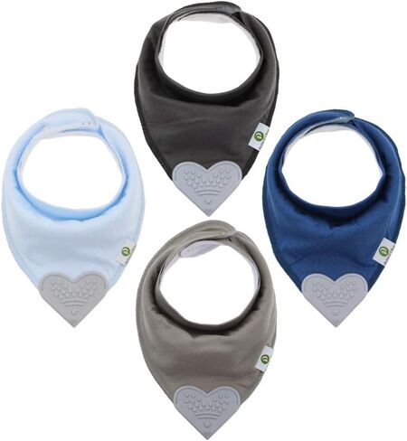 Pickle & Olive Baby Bandana Teething Bibs with Attached Silicone Teether - Set Of 4 -Solid Blues in Saudi Arabia