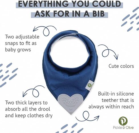 Pickle & Olive Baby Bandana Teething Bibs with Attached Silicone Teether - Set Of 4 -Solid Blues in Saudi Arabia