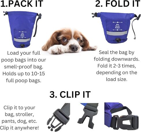 حامل شنطة فضلات الكلاب - شنطة سفر مقاومة للرائحة وقابلة لاعادة الاستخدام لاكياس فضلات الكلاب وتخزين الطعام للمشي وحفظ المكافآت ومعدات المشي لمسافات طويلة والكلاب وشنطة واج وأنبوب دوو ومغرفة بوبر in Kuwait