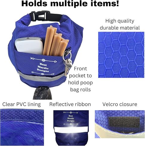حامل شنطة فضلات الكلاب - شنطة سفر مقاومة للرائحة وقابلة لاعادة الاستخدام لاكياس فضلات الكلاب وتخزين الطعام للمشي وحفظ المكافآت ومعدات المشي لمسافات طويلة والكلاب وشنطة واج وأنبوب دوو ومغرفة بوبر in Kuwait