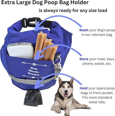 حامل شنطة فضلات الكلاب - شنطة سفر مقاومة للرائحة وقابلة لاعادة الاستخدام لاكياس فضلات الكلاب وتخزين الطعام للمشي وحفظ المكافآت ومعدات المشي لمسافات طويلة والكلاب وشنطة واج وأنبوب دوو ومغرفة بوبر in Kuwait