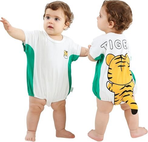 TONWHAR Unisex Baby’s Cotton Bodysuits, Short Sleeve Infant Toddler Bodysuits, Baby Boys Girls Animal Bodysuit for Summer in Saudi Arabia
