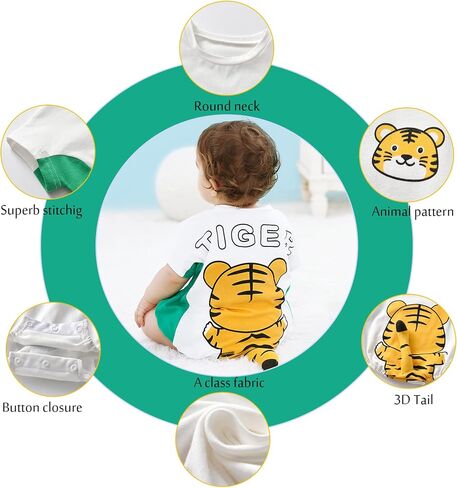 TONWHAR Unisex Baby’s Cotton Bodysuits, Short Sleeve Infant Toddler Bodysuits, Baby Boys Girls Animal Bodysuit for Summer in Saudi Arabia