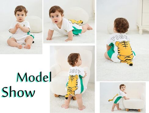 TONWHAR Unisex Baby’s Cotton Bodysuits, Short Sleeve Infant Toddler Bodysuits, Baby Boys Girls Animal Bodysuit for Summer in Saudi Arabia