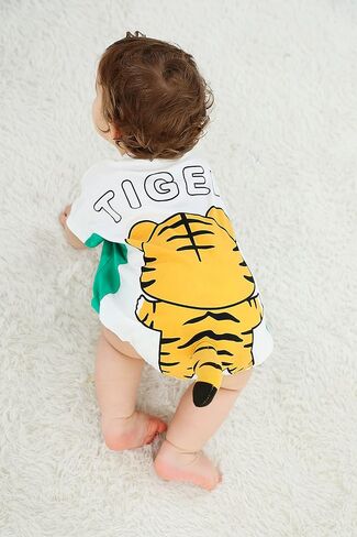TONWHAR Unisex Baby’s Cotton Bodysuits, Short Sleeve Infant Toddler Bodysuits, Baby Boys Girls Animal Bodysuit for Summer in Saudi Arabia