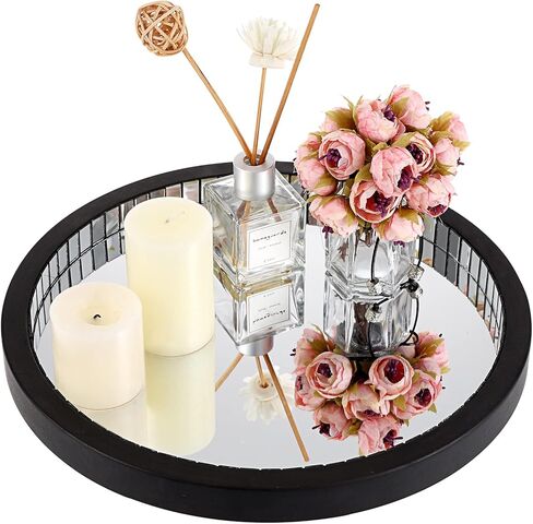 Hipiwe Mirror Vanity Tray Perfume Tray Black Wooden Decorative Tray Coffee Table Centrepiece Makeup Cosmetic Jewelry Organizer Tray for Dresser Bathroom in Kuwait